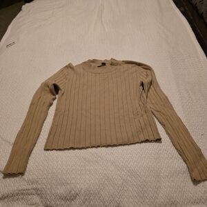 Forever 21 Ribbed Long-Sleeve Crewneck Top in Tan